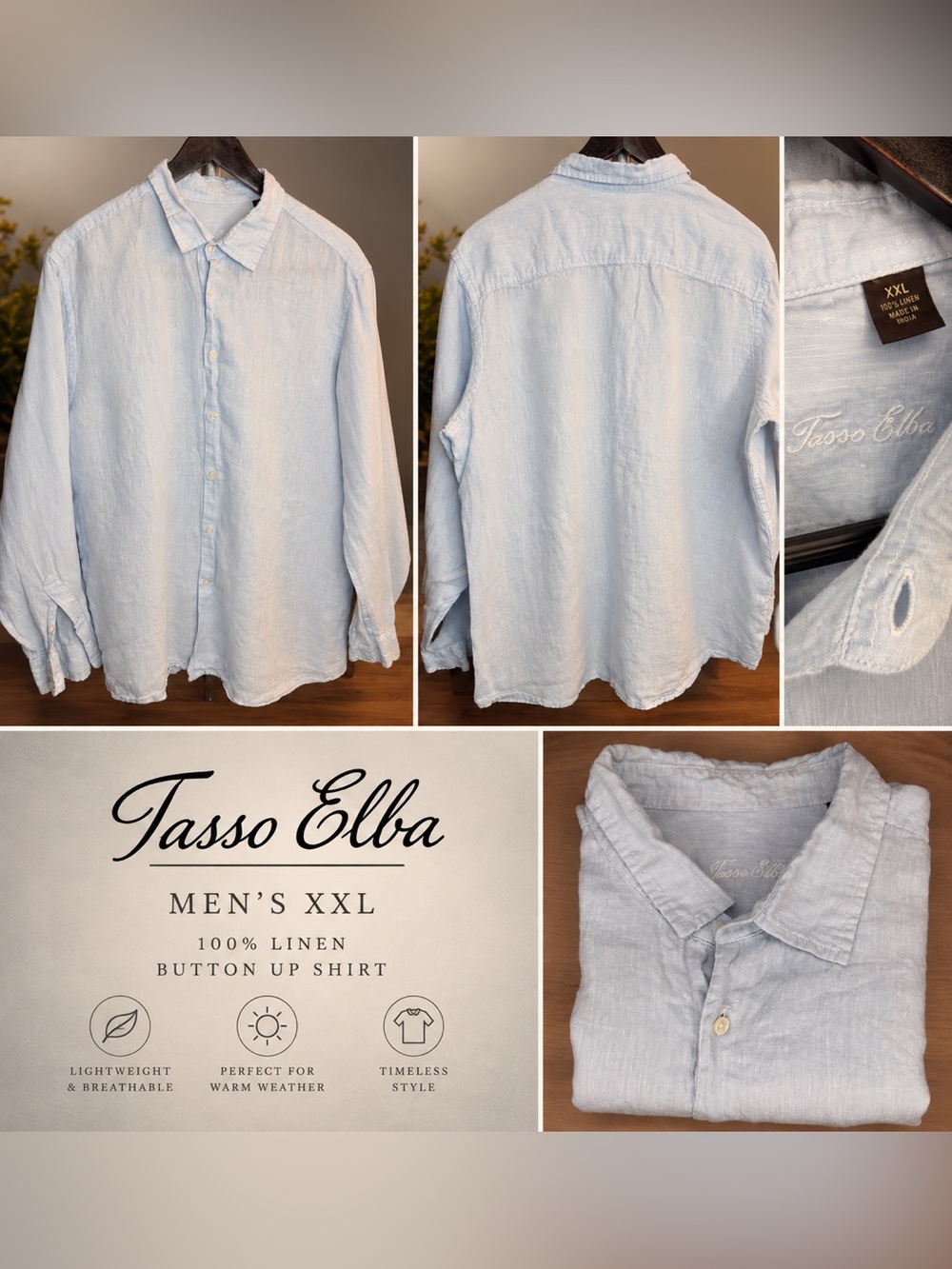 Tasso Elba Men's Light Blue Linen Button-Down Shirt